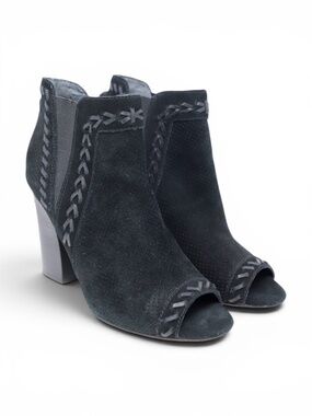 Marc Fisher Ellena Suede Open Toe Tassel Booties Black 4" Heel Women's Size 5.5M